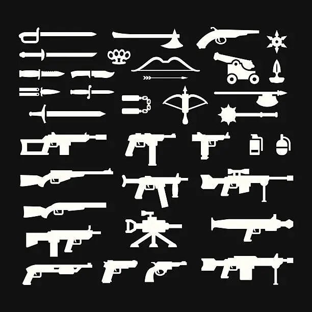 Vector illustration of Set icons of weapons