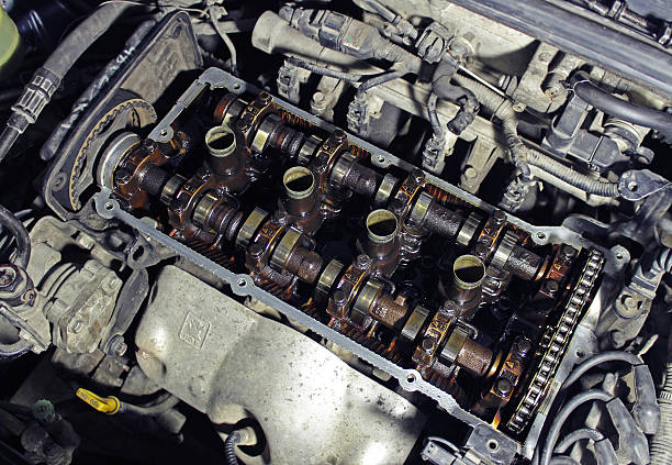 The camshafts in the Korean car stock photo