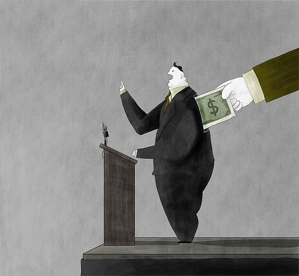 Politician Rental Corrupt politician speaks to the crowd. Digital painting. corruption stock pictures, royalty-free photos & images