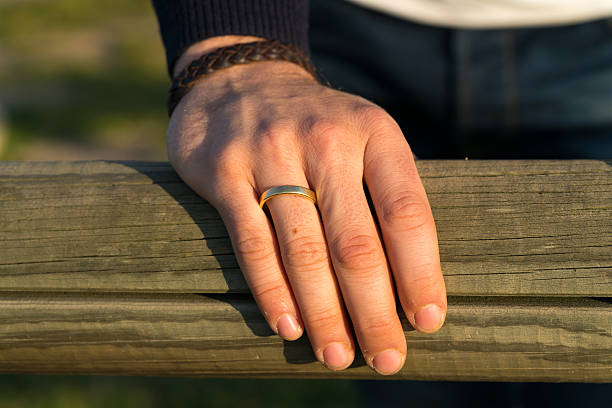 Man's hand with ring on finger Close-up of young man's hand with ring on third finger. Unrecognizable right handed stock pictures, royalty-free photos & images