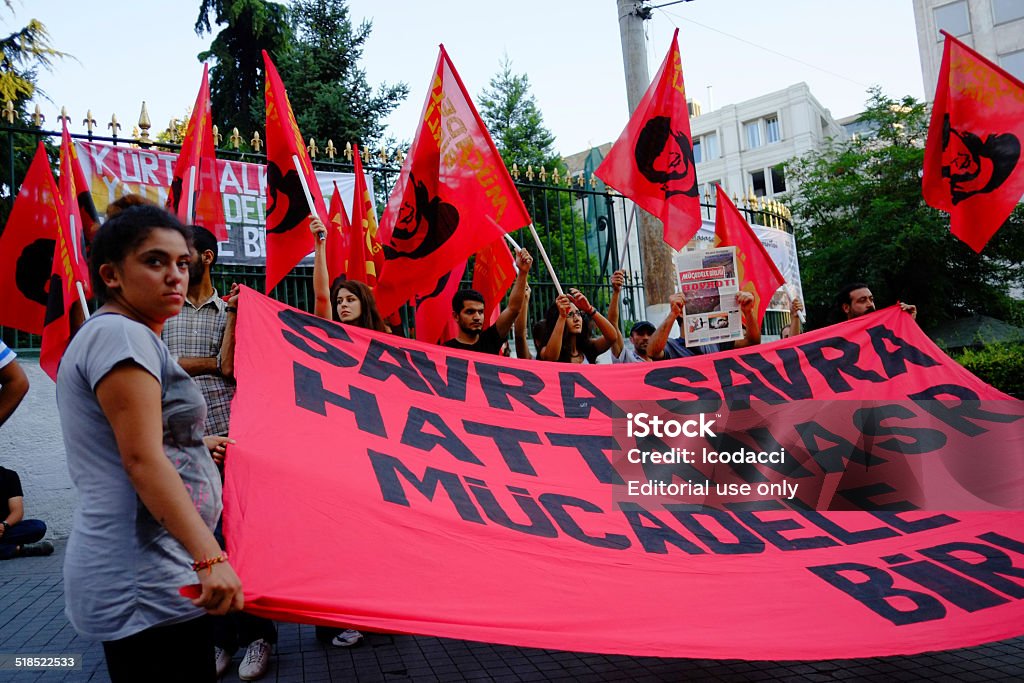 Public demonstration Istambul, Turkey - July 18, 2014: Public manifestation against mid east wars taken in Istambul, Turkey. Asian Culture Stock Photo