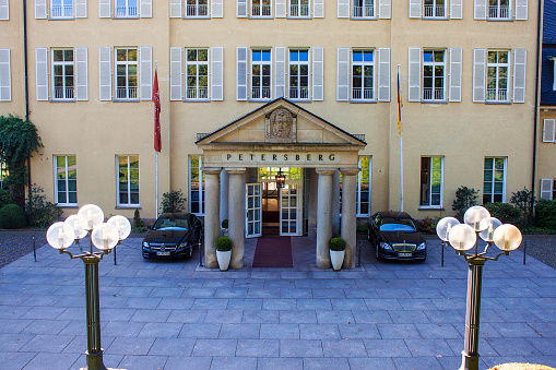 Petersberg, Germany - September 16, 2012: Entrance to the Hotel Petersberg. Hotel Petersberg is a hotel and official guest house of the Federal Republic of Germany,