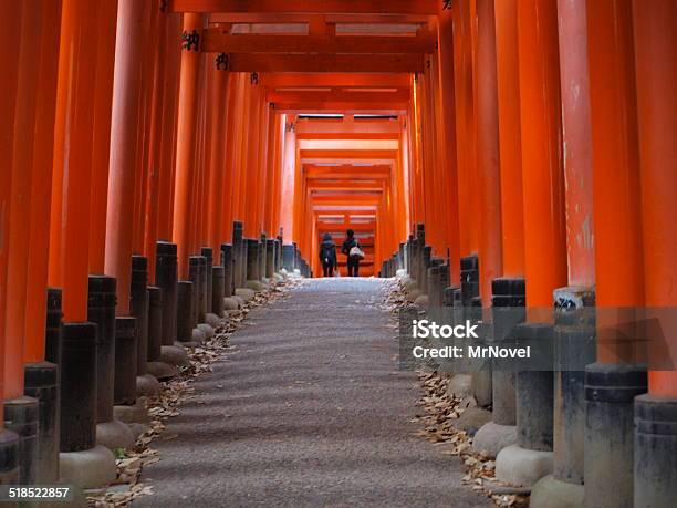 Torii Gates Of Fushimi Inari Shrine Kyoto Japan Stock Photo - Download Image Now - Shrine, Couple - Relationship, Japan