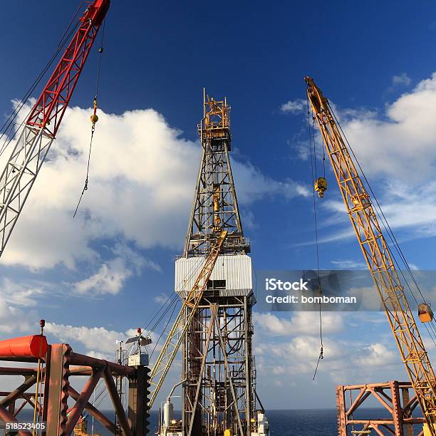 Jack Up Offshore Drilling Rig With Rig Cranes Stock Photo - Download Image Now - Blue, Borehole, Business