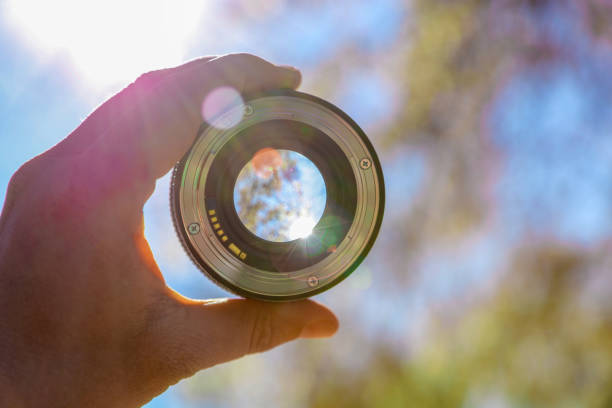istock Photographer holding up lens 518523826
