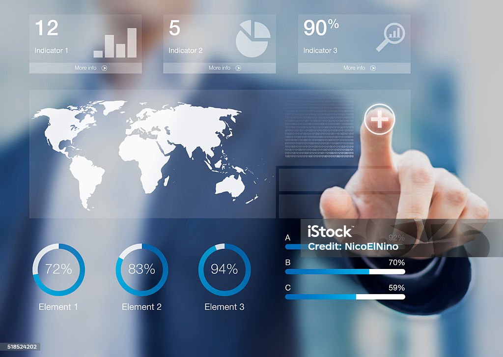 Consultant presenting a dashboard with key performance indicators Consultant presenting a dashboard with key performance indicators and data analysis Report - Document Stock Photo