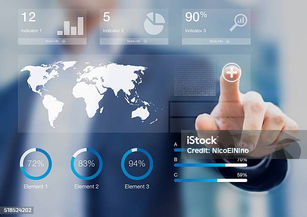 Consultant Presenting A Dashboard With Key Performance Indicators Stock Photo - Download Image Now