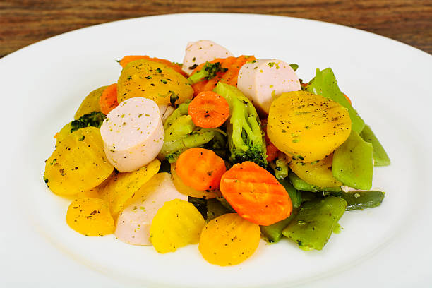 istock Steamed Vegetables Potatoes, Carrots, Corn, Green Beans, Onion w 518526262