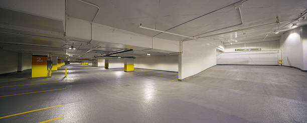 Underground parking pannorama stock photo