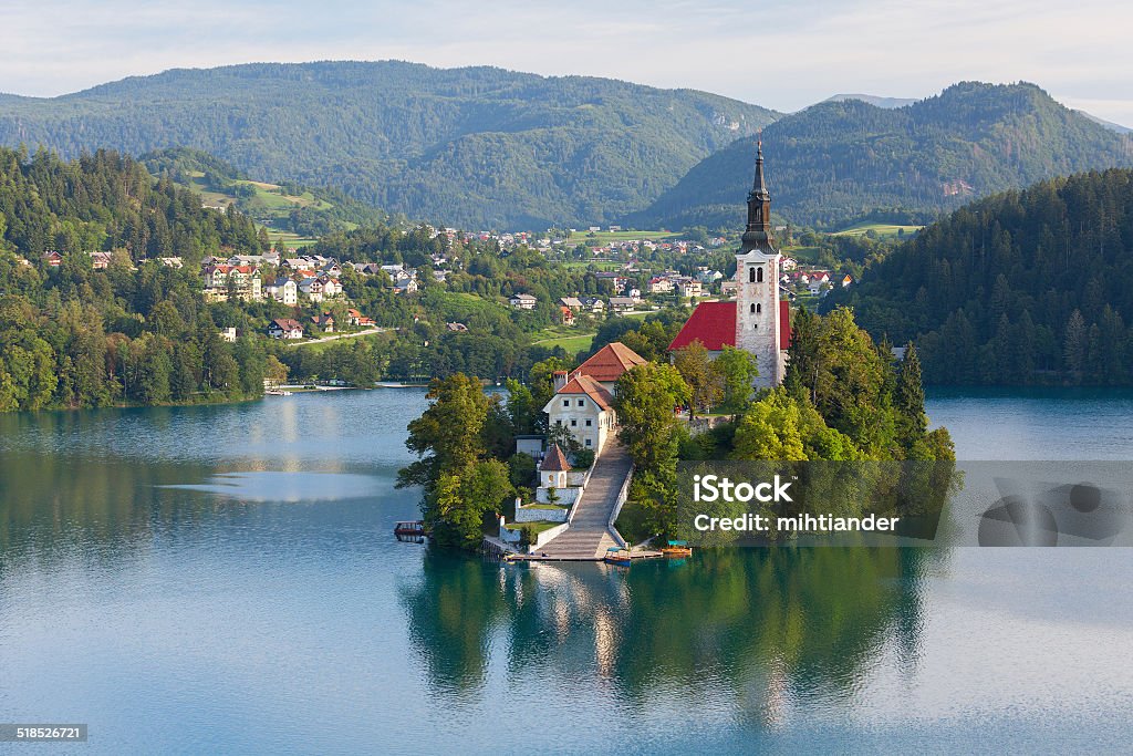 Bled Island with church in the middle of the lake of Bled, Slovenia Bled - Slovenia Stock Photo