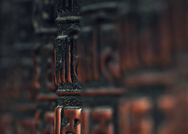 Close-up of rolls of prayer in Buddhist temples in Nepal