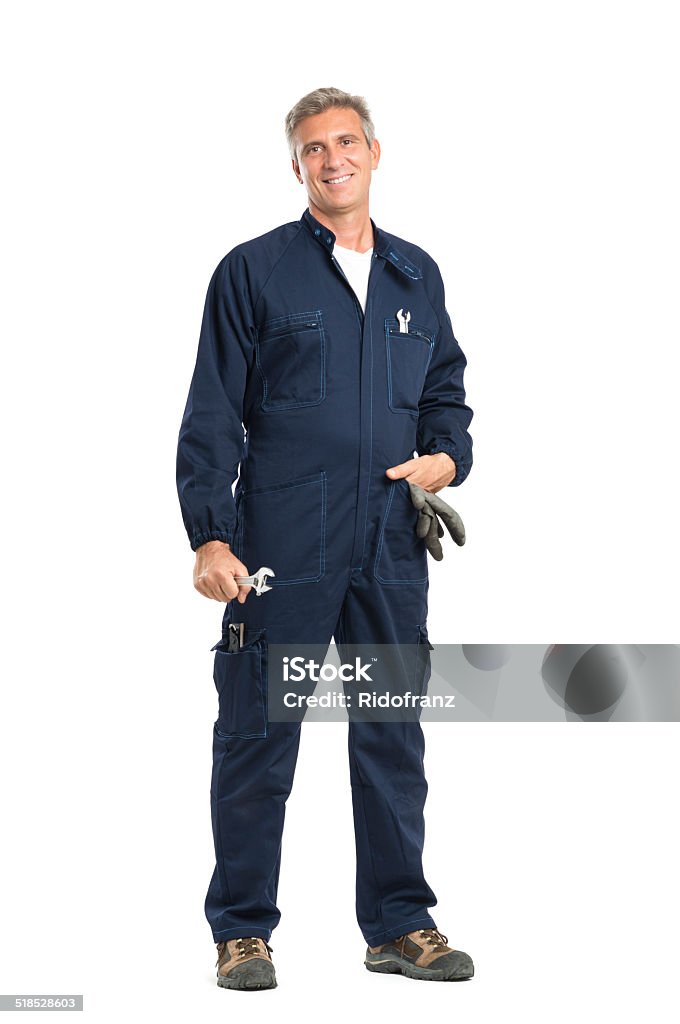 Successful Mechanic Portrait Of Confident Mature Mechanic With Wrench Looking At Camera Standing Isolated On White Background Mechanic Stock Photo