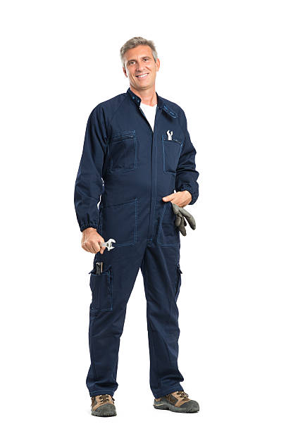Successful Mechanic Portrait Of Confident Mature Mechanic With Wrench Looking At Camera Standing Isolated On White Background repairperson occupation stock pictures, royalty-free photos & images