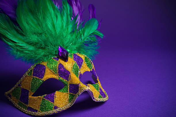 istock Assorted Mardi Gras or Carnivale mask on a purple background 518529412
