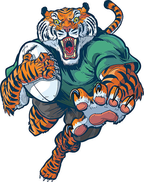 トラのマスコットベクトルイラストレーションラグビー - tiger mascot jumping claw点のイラスト素材／クリップアート素材／マンガ素材／アイコン素材