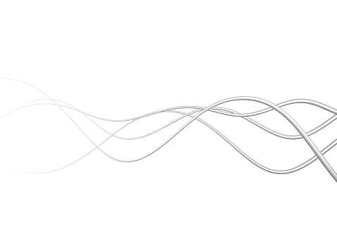 3D Illustration of white electric wires or abstract lines, on white background