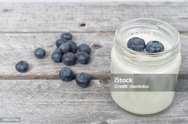 Homemade Natural Yogurt With Blueberries Fruits Stock Photo - Download Image Now - Yogurt, Lightweight, Probiotic