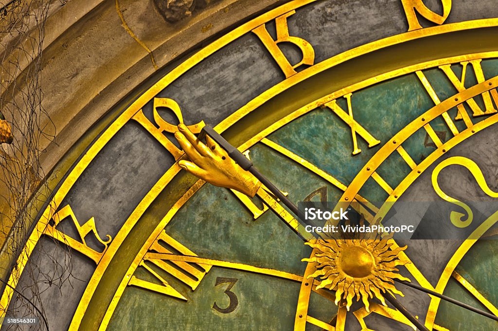 Astronomical clock in Prague The medieval astronomical clock in the Old Town square in Prague Ancient Stock Photo