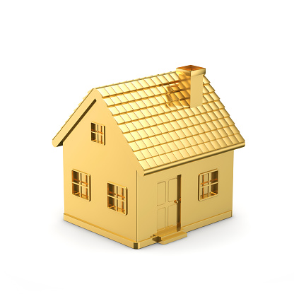 golden simple house isolated white background with clipping path