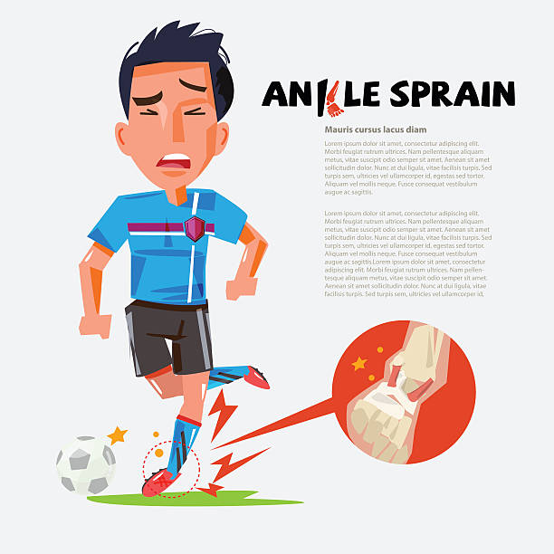 football-spieler mit verstaucht knöchel.- vektor-illustration - soccer x ray physical injury human foot stock-grafiken, -clipart, -cartoons und -symbole