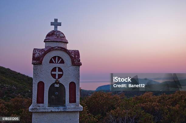 Small Church With Typical Greek Landscape At Sunset Stock Photo - Download Image Now