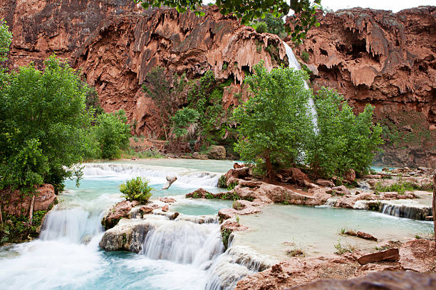 Havasupai Waterfalls The blue-green waters of Havasu Creek in Grand Canyon, Arizona havasu creek stock pictures, royalty-free photos & images