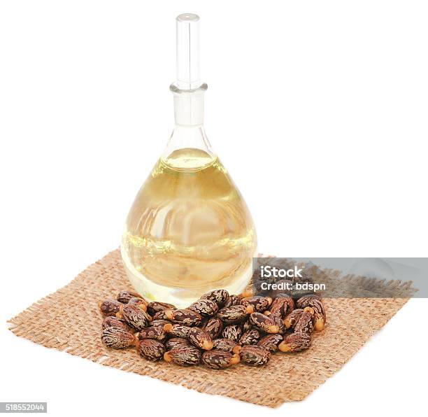 Castor Oil With Beans On Sack Stock Photo - Download Image Now - Bean, Castor Bean Plant, Close-up