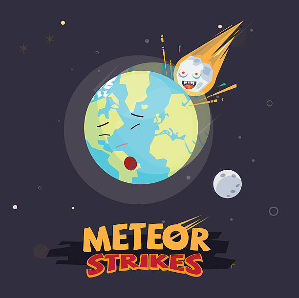 метеоритный касаться земли. вектор - judgement day exploding asteroid earth stock illustrations