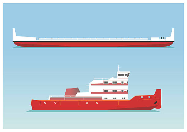 ilustrações, clipart, desenhos animados e ícones de rebocador e barcas - container ship tugboat nautical vessel pulling