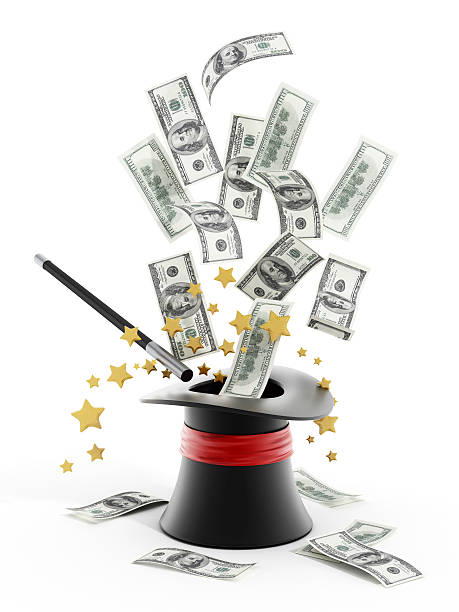 100 dollar bills flying out of illusionist hat 100 dollar bills flying out of illusionist hat. magician money stock pictures, royalty-free photos & images