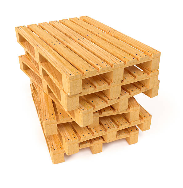 istock Wooden pallets in pile isolated on white background 518562541