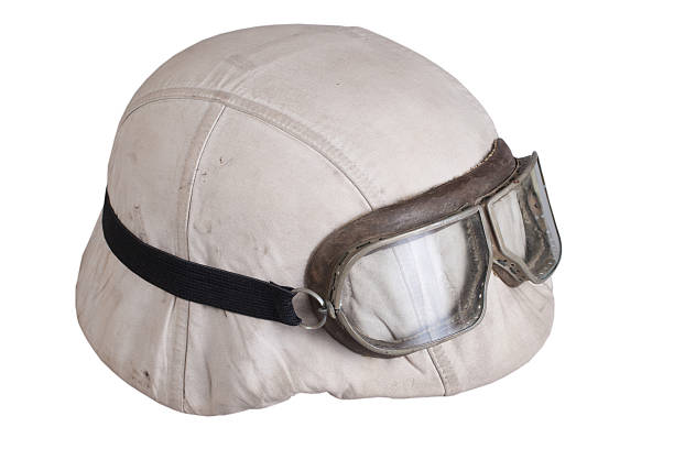 camouflaged nazi german helmet with protective goggles
