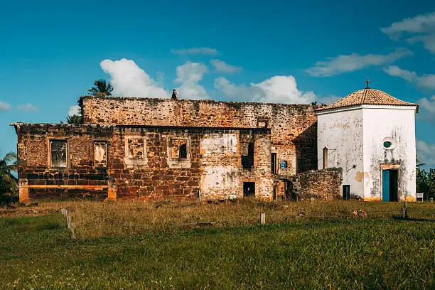 Garcia D'Avila castle remains and chapel in Praia do Forte village, Bahia, Brazil.