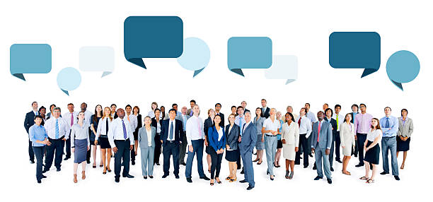 istock Multiethnic Group of Business People with Speech Bubbles 518565639