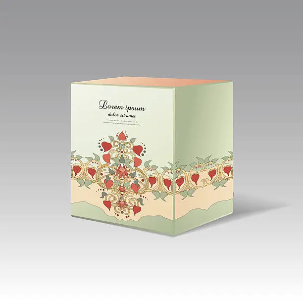 Vector illustration of Gift cubic box with floral ornament