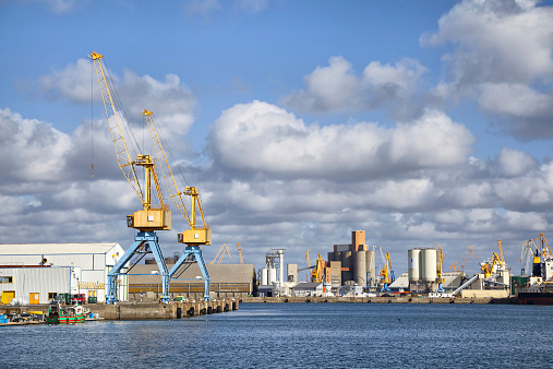 Cranes in the port of Brest, Brittany, France