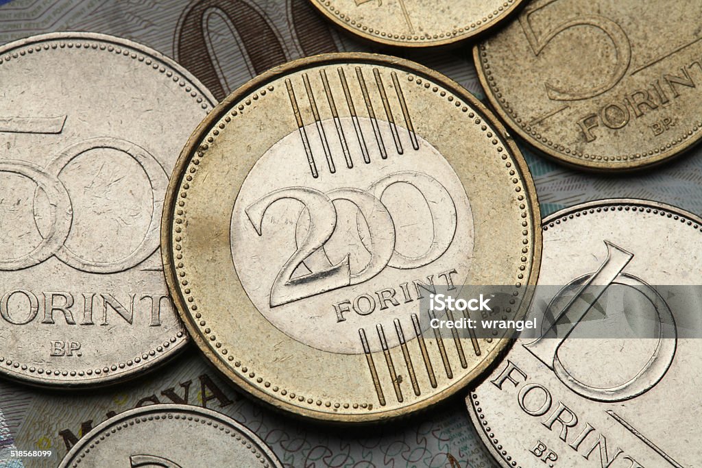 Coins of Hungary Coins of Hungary. Hungarian two hundred forint coin. Hungarian Currency Stock Photo