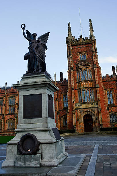 Queens's University Belfast Belfast, United Kingdom - February 22, 2016: Queens's University Belfast entrance with nobody bailey castle photos stock pictures, royalty-free photos & images
