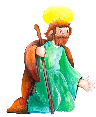 Watercolor Saint Joseph for Christmas illustration happy