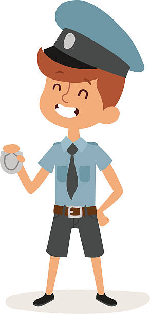 ilustrações de stock, clip art, desenhos animados e ícones de fofinho rapaz carácter de polícia menino em uniforme, tampa e - humor badge blue crime