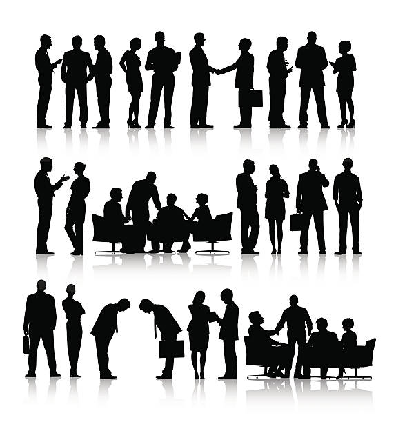 Vector of Silhouettes of Business People Working Vector of Silhouettes of Business People Working business group silhouettes stock illustrations