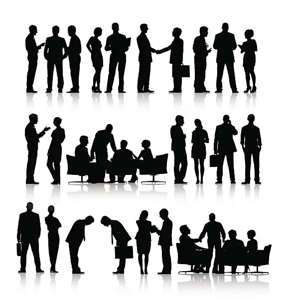 Vector illustration of Vector of Silhouettes of Business People Working