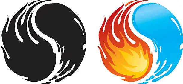 Vector illustration of Yin and Yang Fire Water