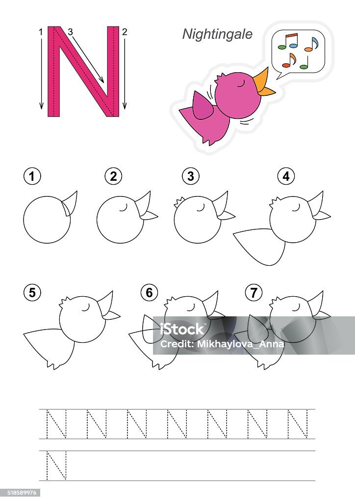 Drawing N Tutorial Drawing Tutorial Game For Letter N Stock Illustration - Download Image ...