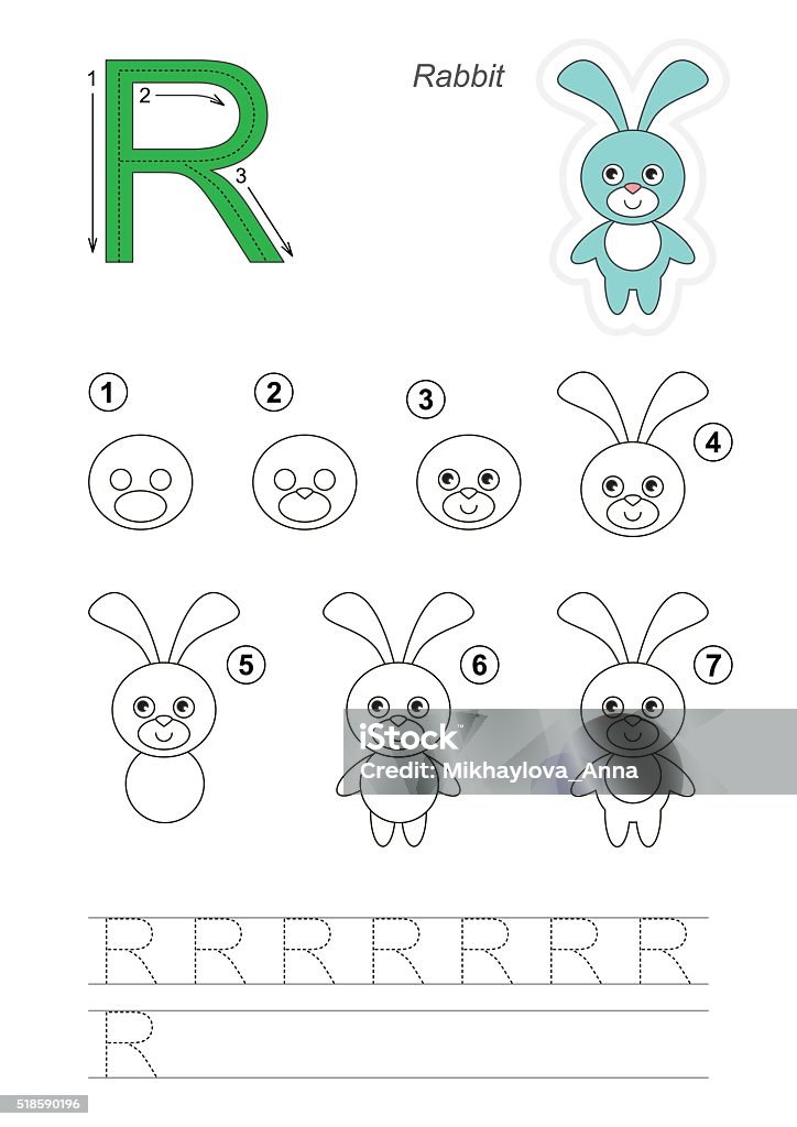 Drawing Beginning With R Drawing Tutorial Game For Letter R Stock Illustration - Download Image ...