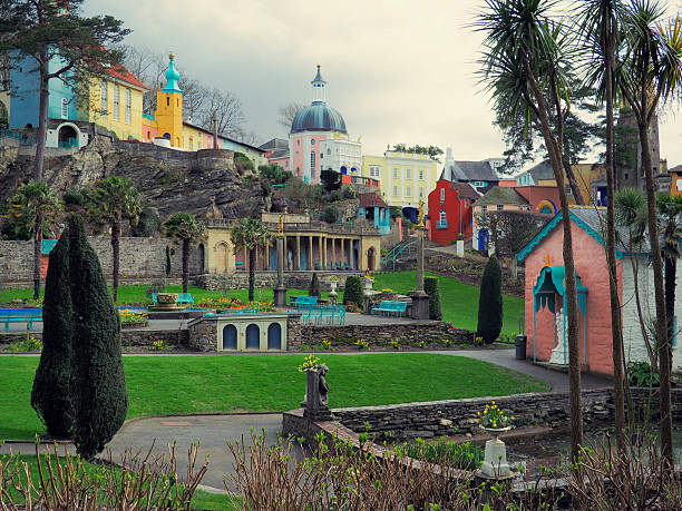 Portmeirion Gardens Photograph of the famous village of Portmeirion and its gardens in North Wales. portmeirion stock pictures, royalty-free photos & images
