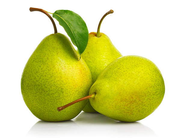istock Ripe green pears isolated with leaves isolated 518590662