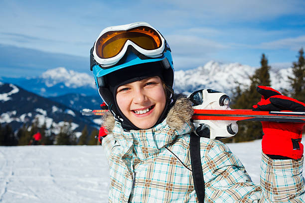istock Girl has a fun on ski 518590777