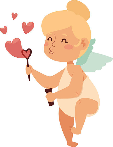 ilustraciones, imágenes clip art, dibujos animados e iconos de stock de dibujos animados lindo cupido chica niños ángel sonrisa vector de silueta de - valentines day silhouette white background bow