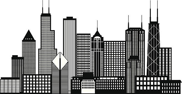 Chicago città Skyline vettoriale illustrazione di bianco e nero - illustrazione arte vettoriale